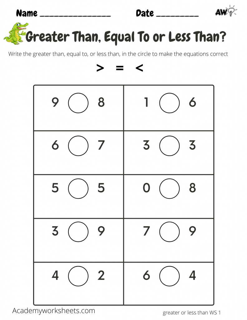 Free Printable Greater Than Less Than Worksheets