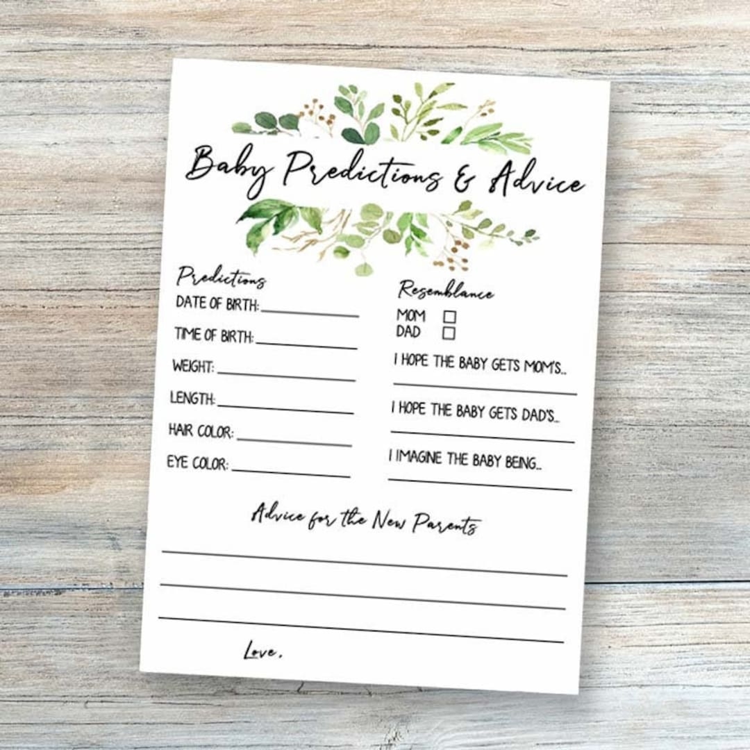 Green Baby Shower Games Printable Baby Prediction Cards Advice For New Parents Gender Neutral Instant Download Baby Prediction Game Byh190 Etsy