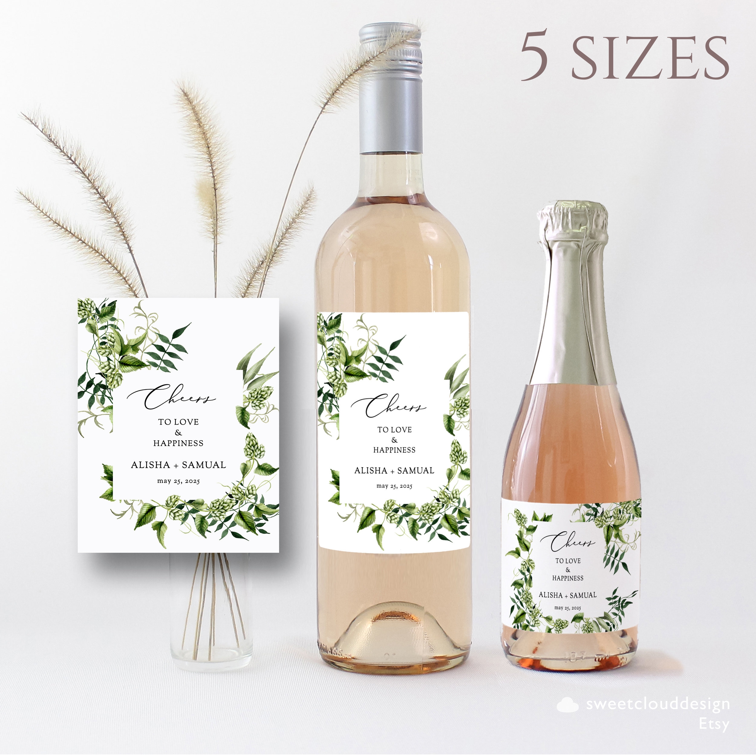 Greenery Wine Labels Avery Wine Labels Green Floral Wine Label Template Green Leaves Wine Label Printable Wine Label Avery Champagne Etsy