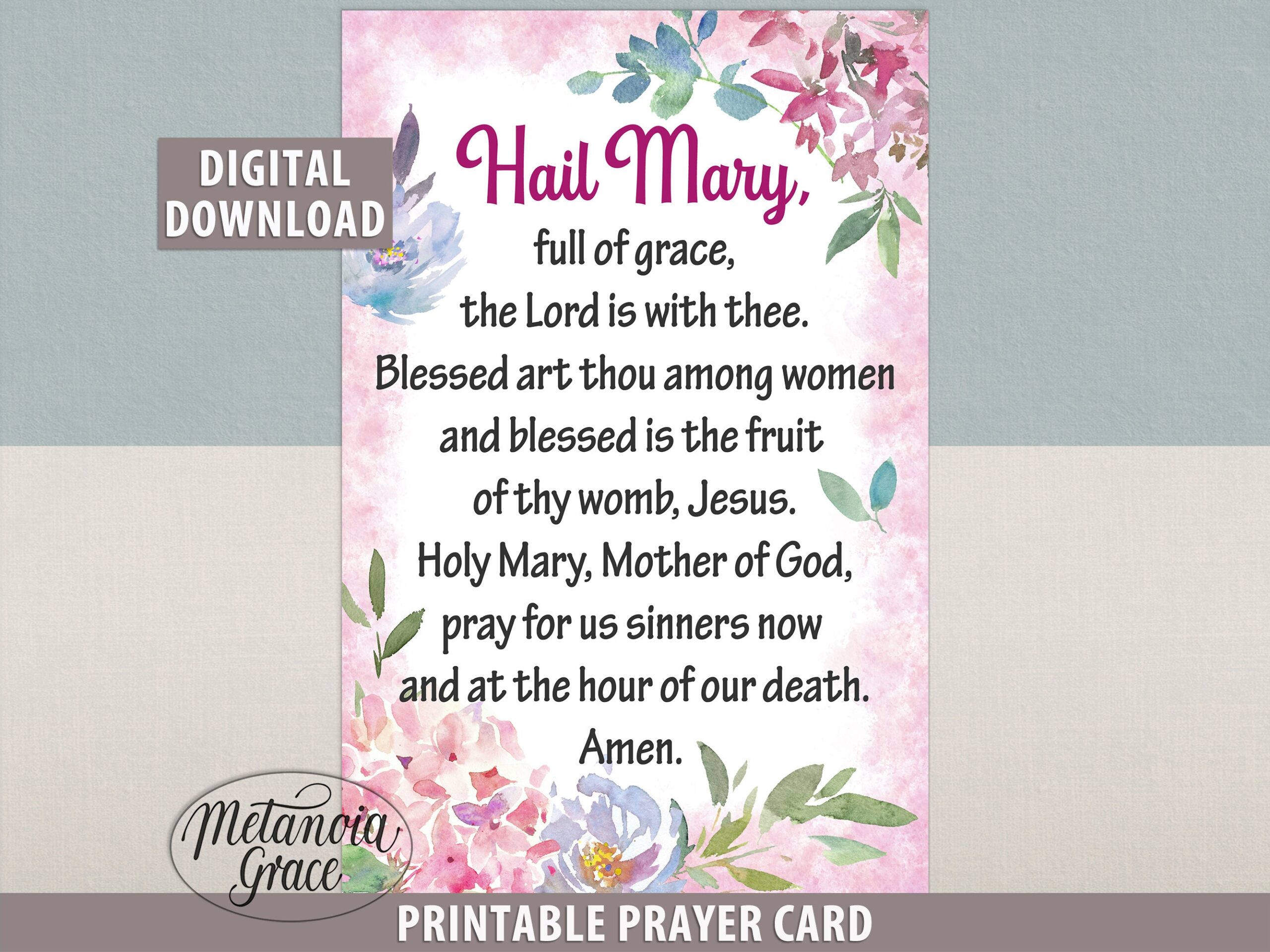 Hail Mary Prayer Card Printable Our Lady Prayer Rosary Prayer Holy Mary Prayer Holy Card Printout Ave Maria Prayer Digital Download Etsy