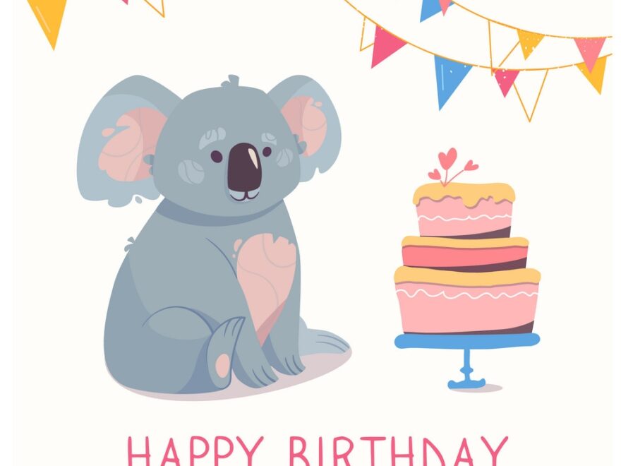 Happy Birthday Greeting Card With A Gray Koala Vector Image