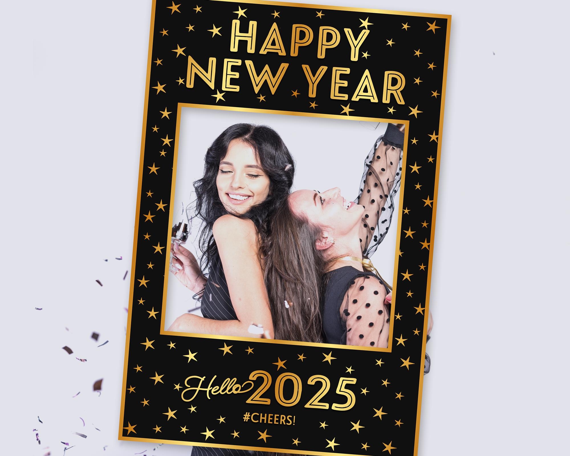 Happy New Year 2025 Photo Booth Frame Gold Black New Year Party 2025 Printable JPG Instant Download Etsy