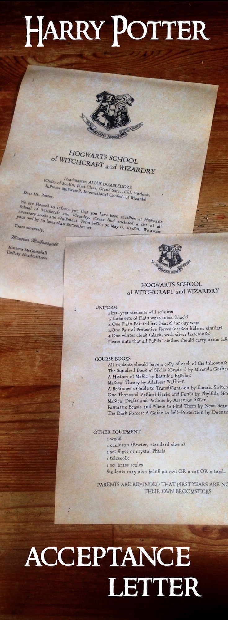 Printable Harry Potter Acceptance Letter