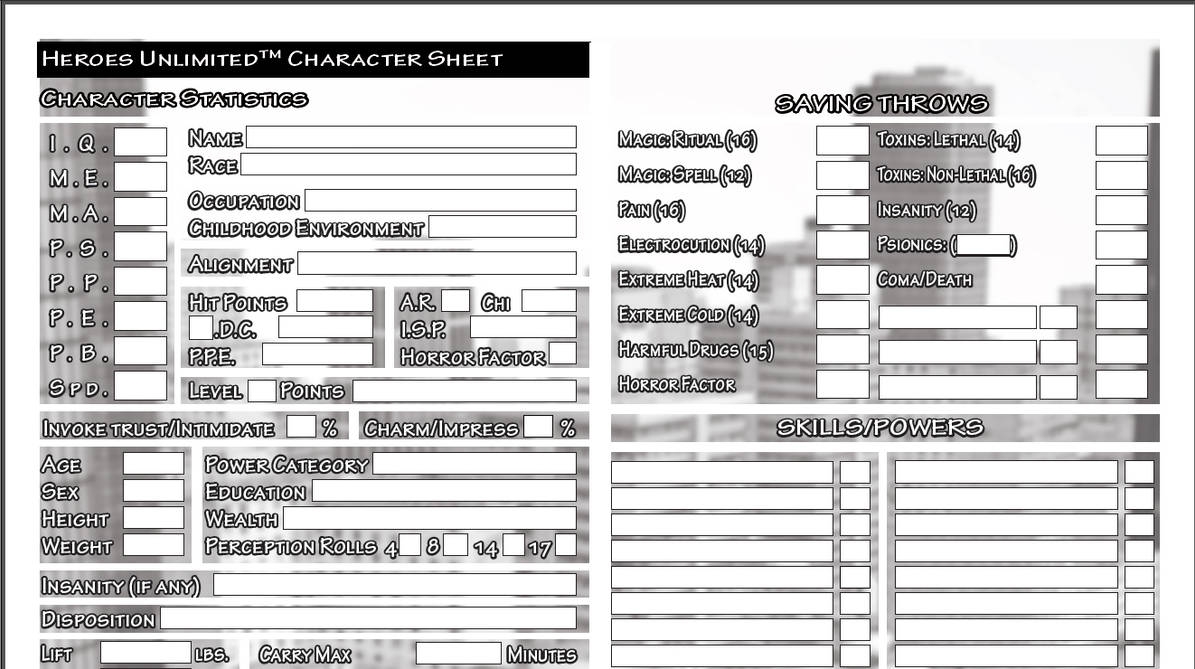Heroes Unlimited 2022 Character Sheet By MADMANMIKE On DeviantArt