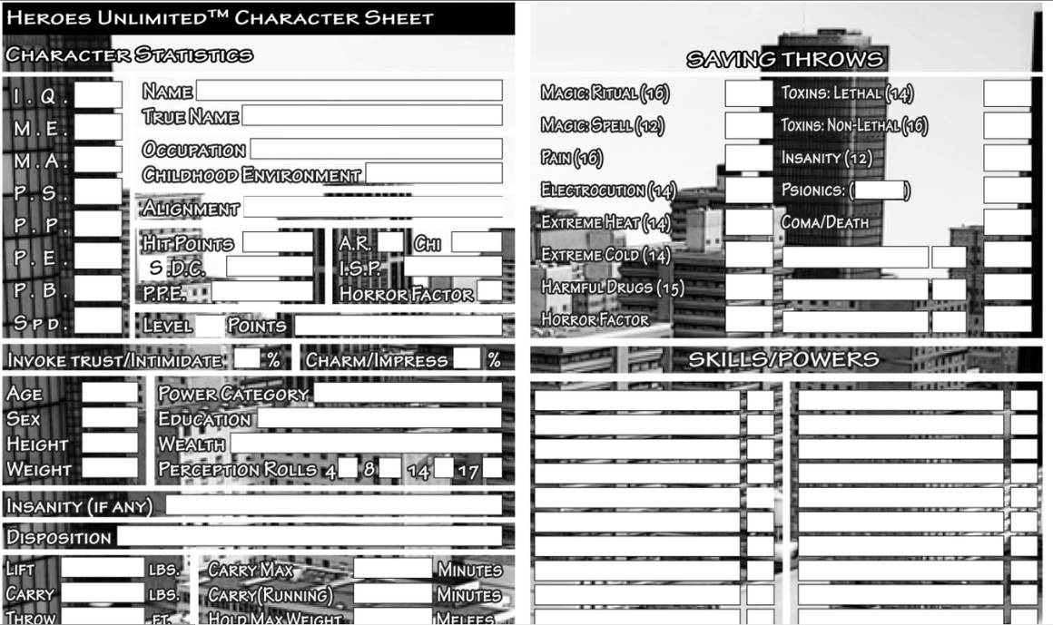 Heroes Unlimited Fillable Character Sheet By MADMANMIKE On DeviantArt