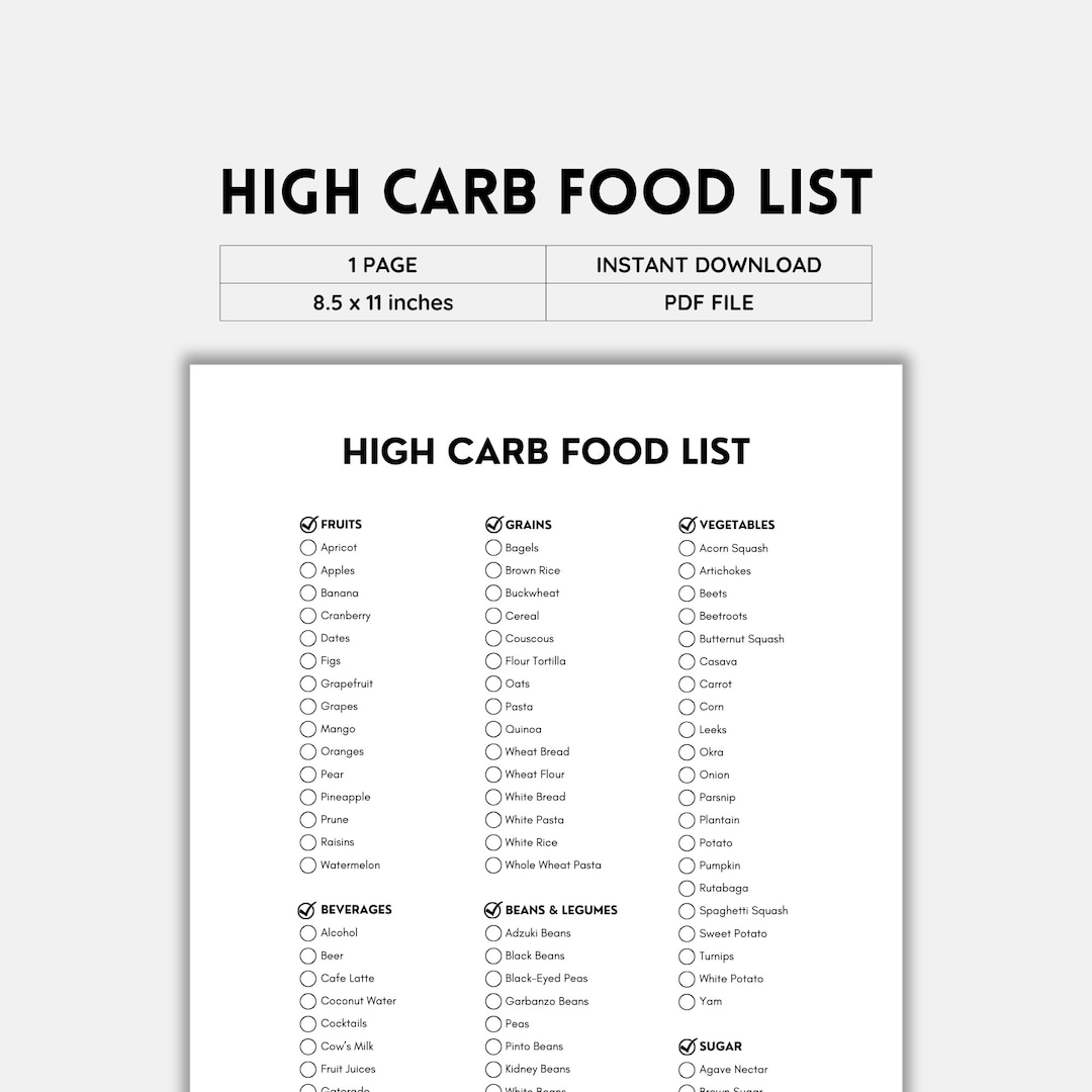 List Of Complex Carbs Printable