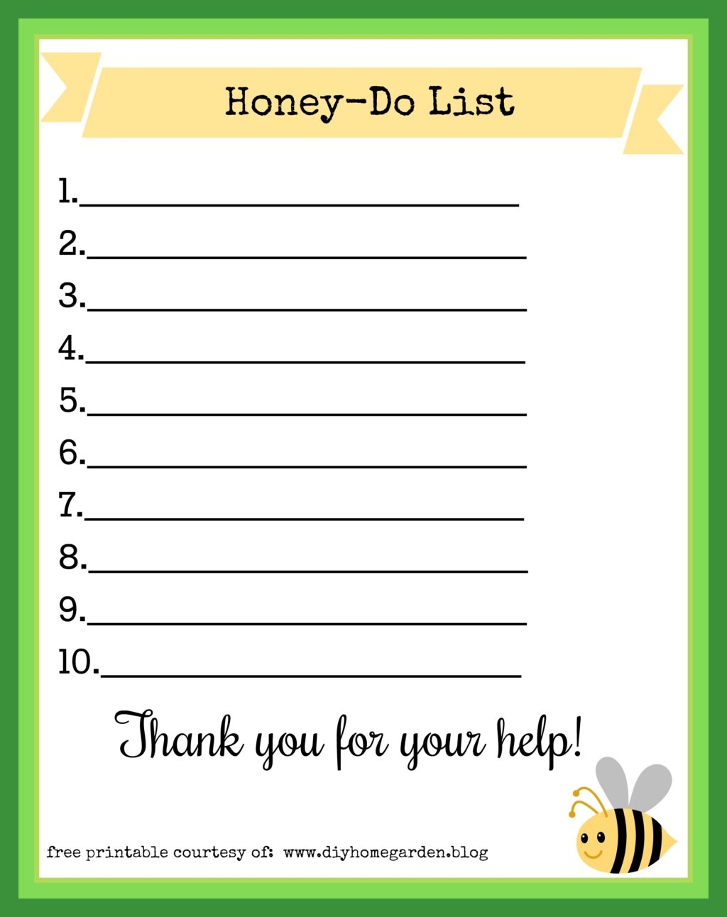 Honey do List Bumblebee Theme Free Printable Diyhomegarden blog