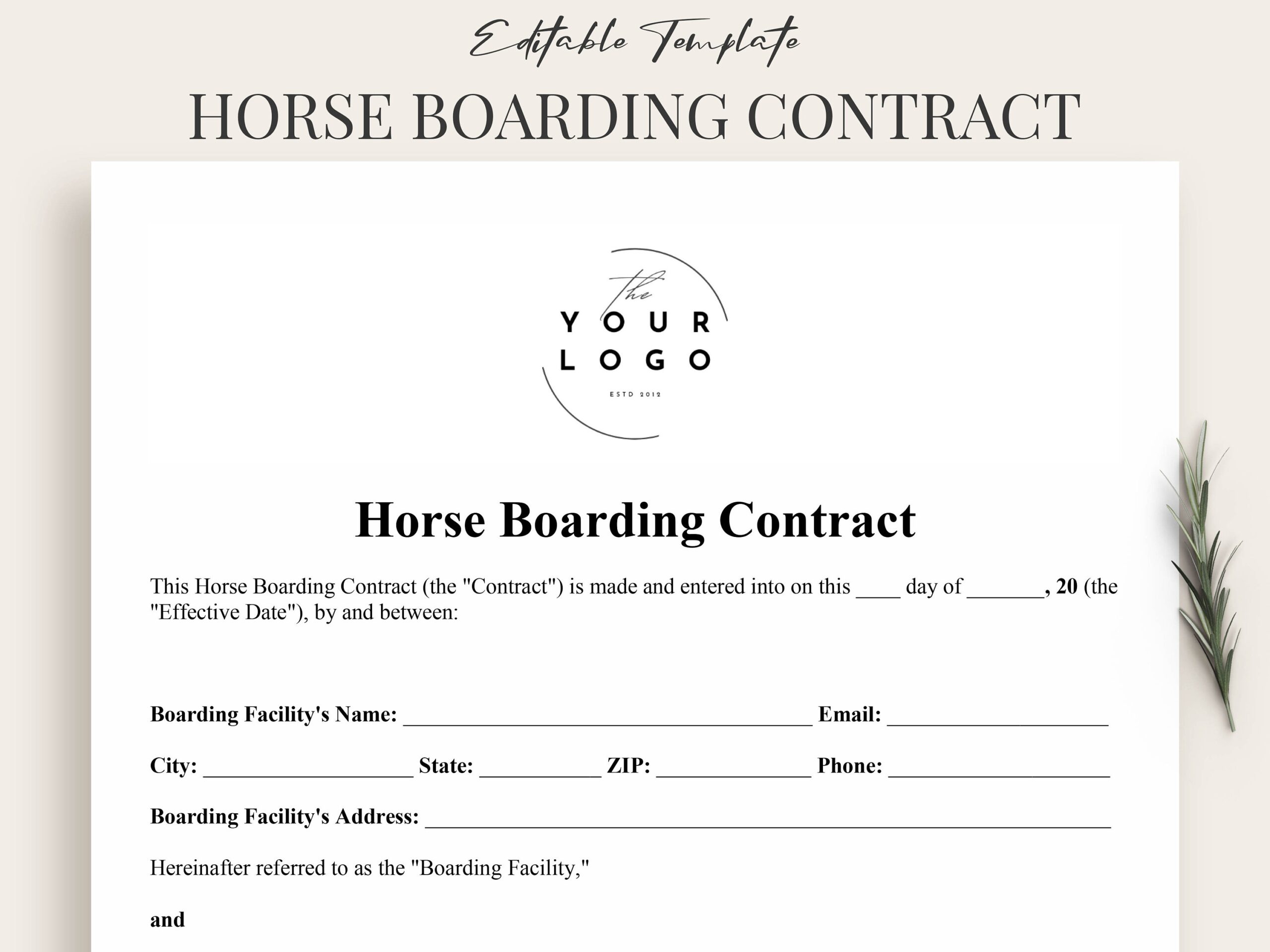 Free Printable Horse Boarding Contract