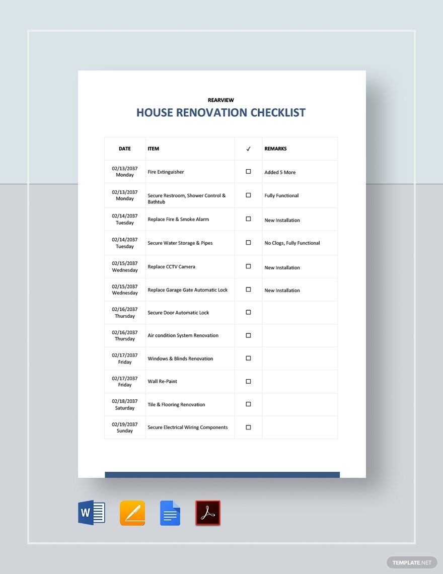 Printable Home Renovation Checklist Template