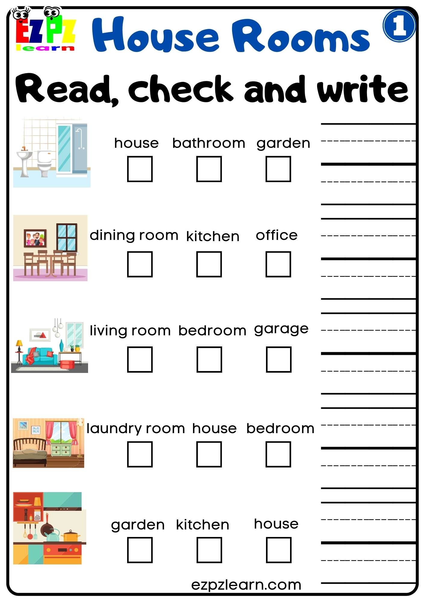 House Rooms Vocabulary Read Check And Write Activity For Homeschool K5 And ESL Teachers Free PDF Ezpzlearn