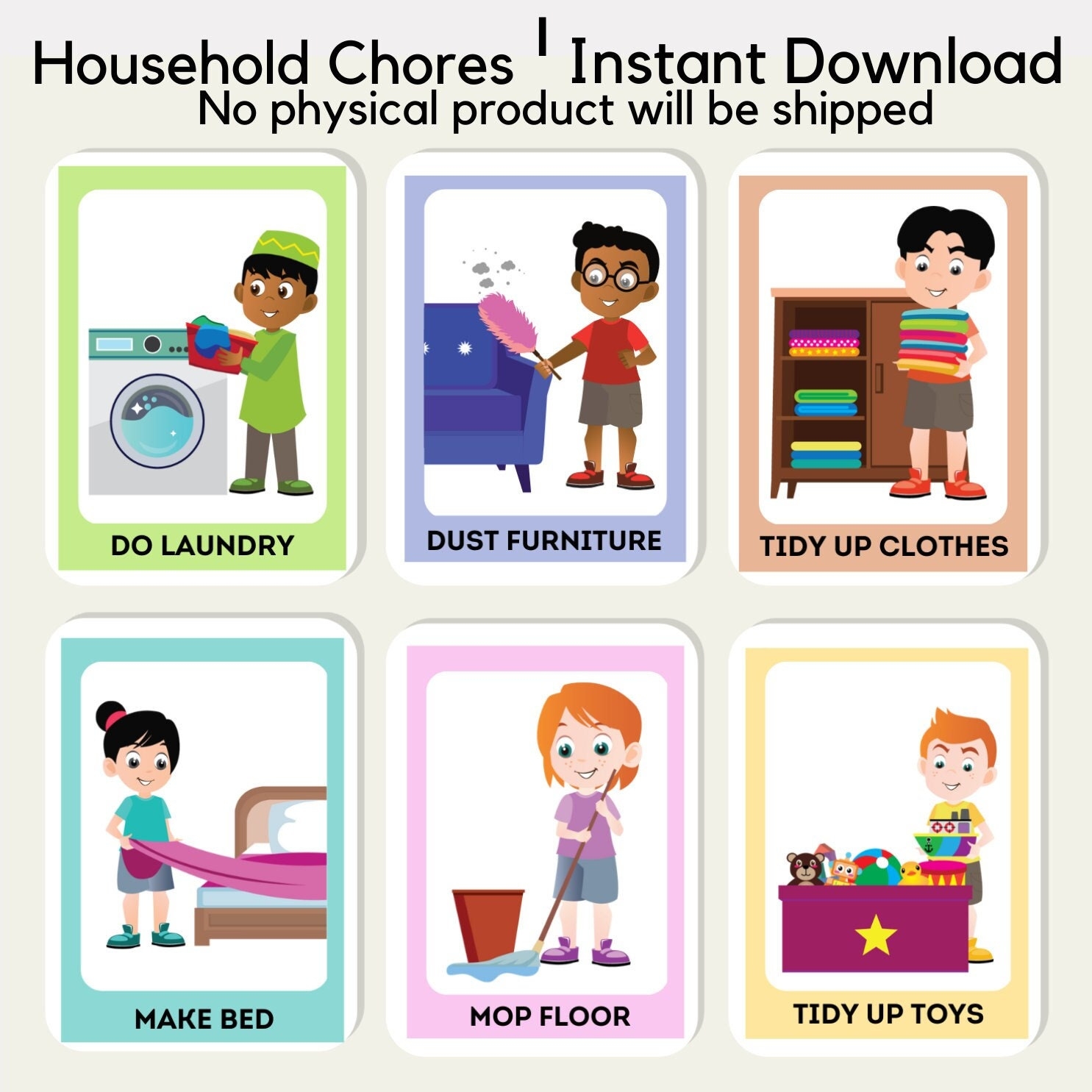 Household Chores Flash Cards Promoting Behaviour Discipline Home School Preschool Educational Children Toddler Kids Etsy UK