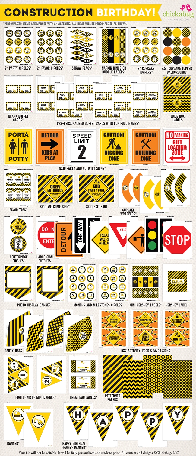 HUGE Construction Party Printable Kit 75 Pages Of Personalized Designs 