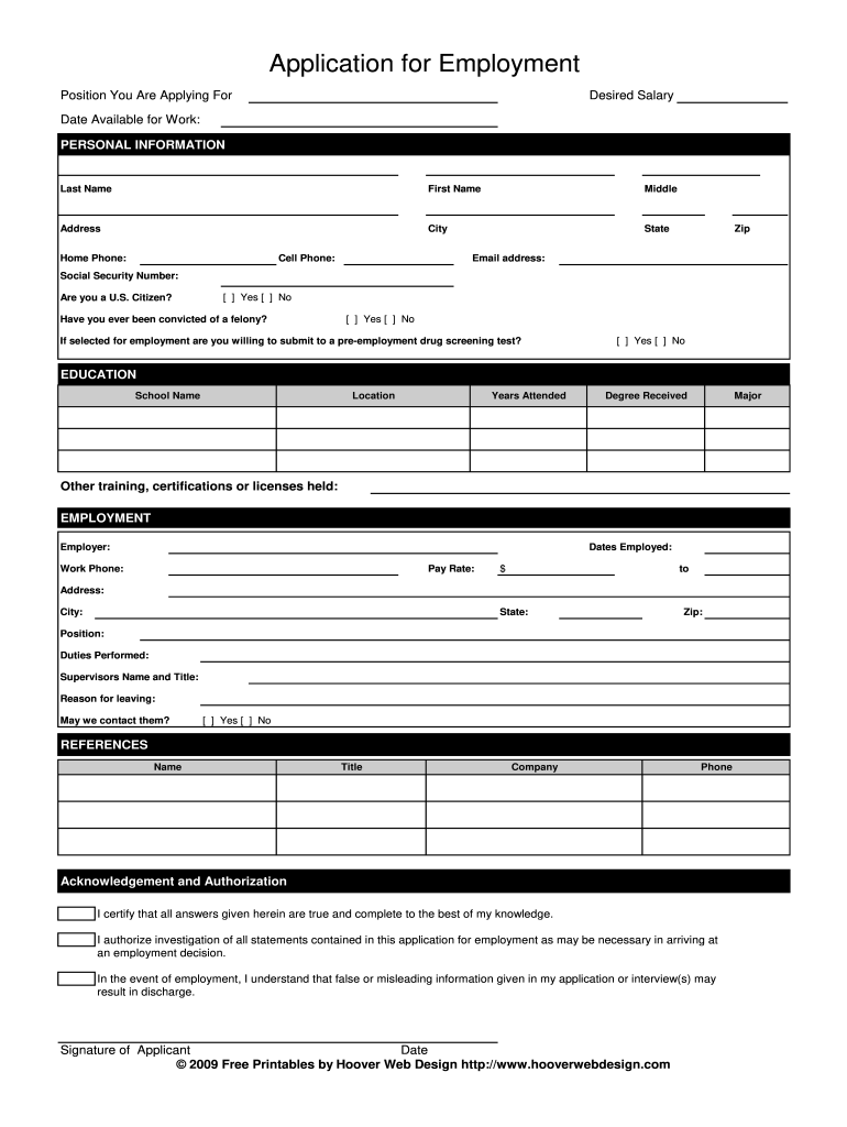 Free Printable Job Application Form