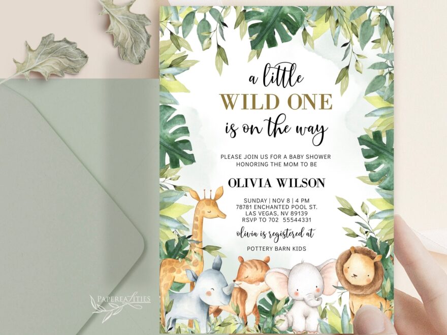 Jungle Safari Baby Shower Invitation Template Printable Baby Shower Invites Greenery Baby Shower Invitation Gender Neutral Baby Shower Etsy