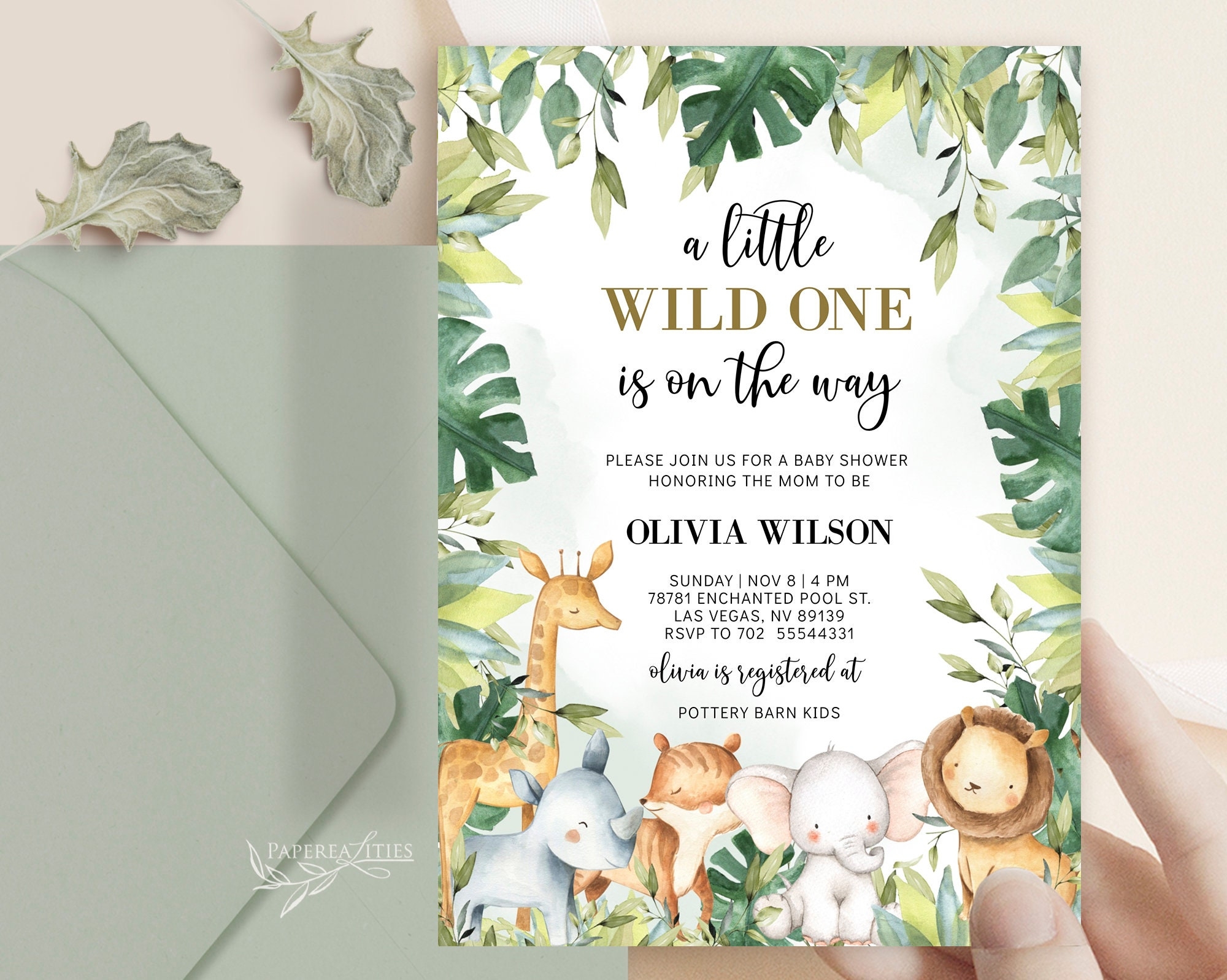 Jungle Safari Baby Shower Invitation Template Printable Baby Shower Invites Greenery Baby Shower Invitation Gender Neutral Baby Shower Etsy
