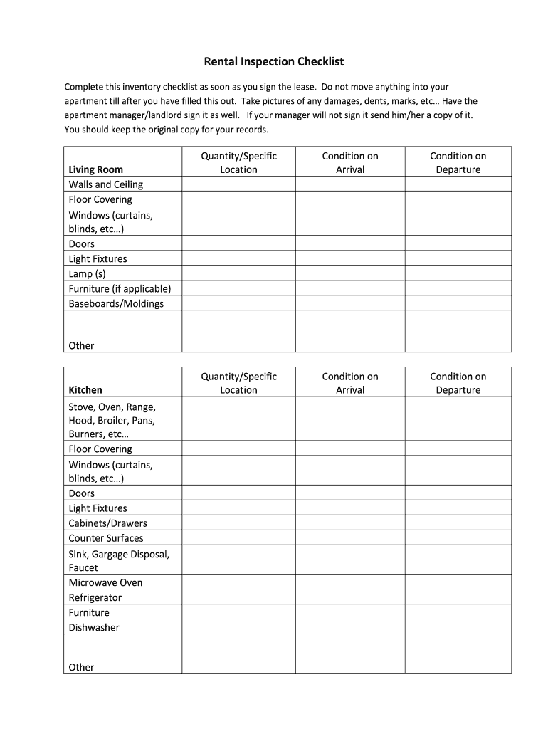 Landlord Inspection Checklist Fill Online Printable Fillable Blank PdfFiller