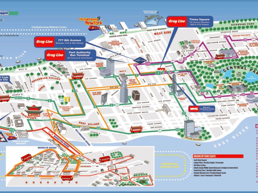 Large Printable Tourist Attractions Map Of Manhattan New York City Vidiani Maps Of All Countries In One Place