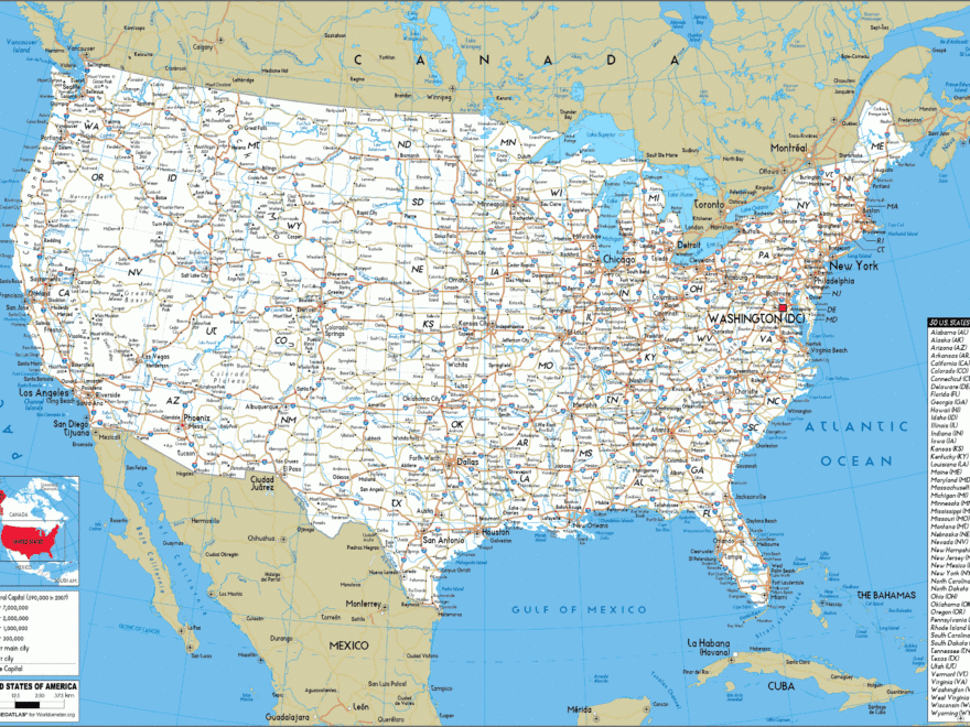 Large Size Road Map Of The United States Worldometer
