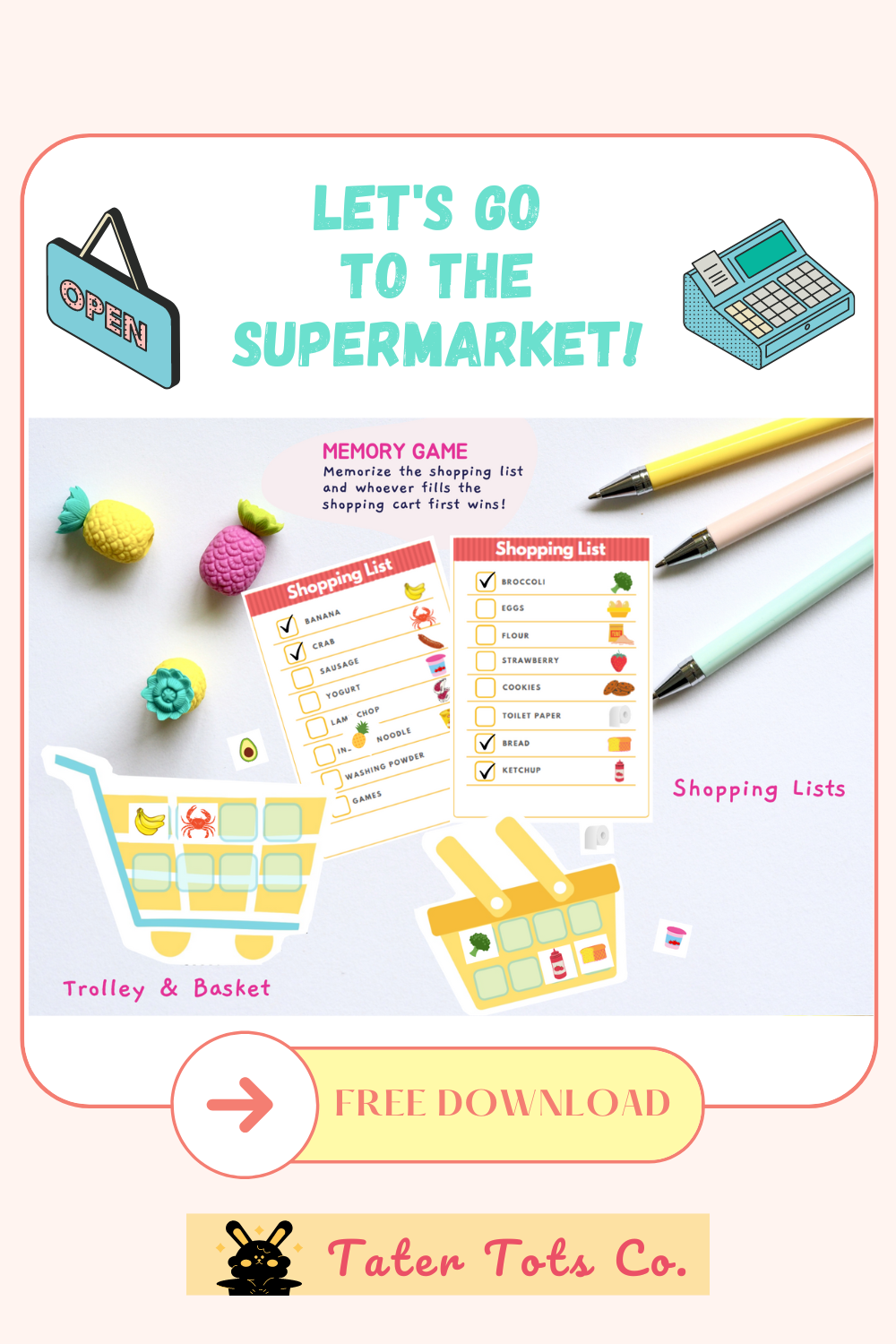 Let s Go To The Supermarket Free Printable Shopping Game For Kids Tater Tots Co 