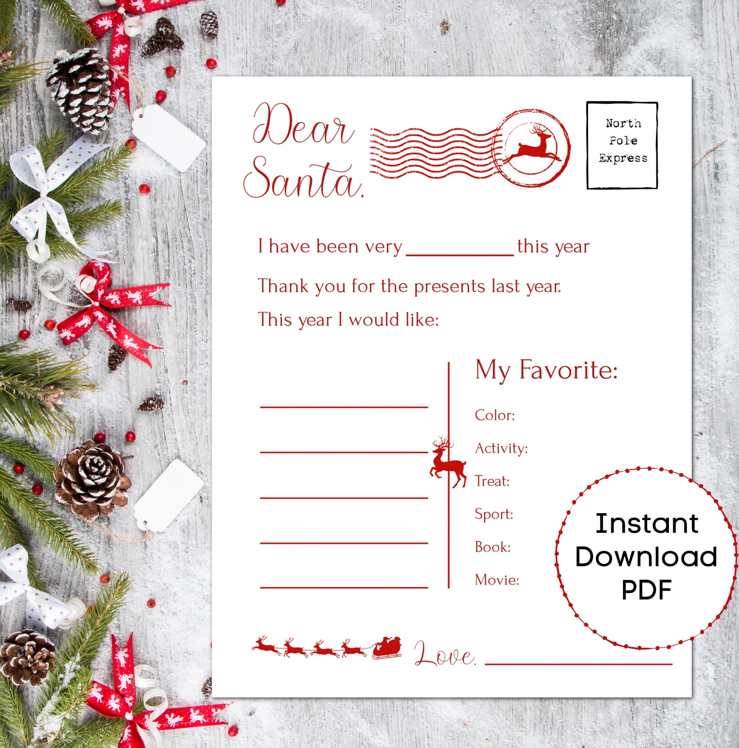 Letter To Santa Printable Christmas List Wishlist Santa Letter Printable Template Santa Claus Latter Santa Mail Etsy