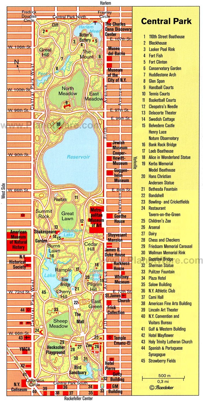 Map Of Central Park New York City Vacation
