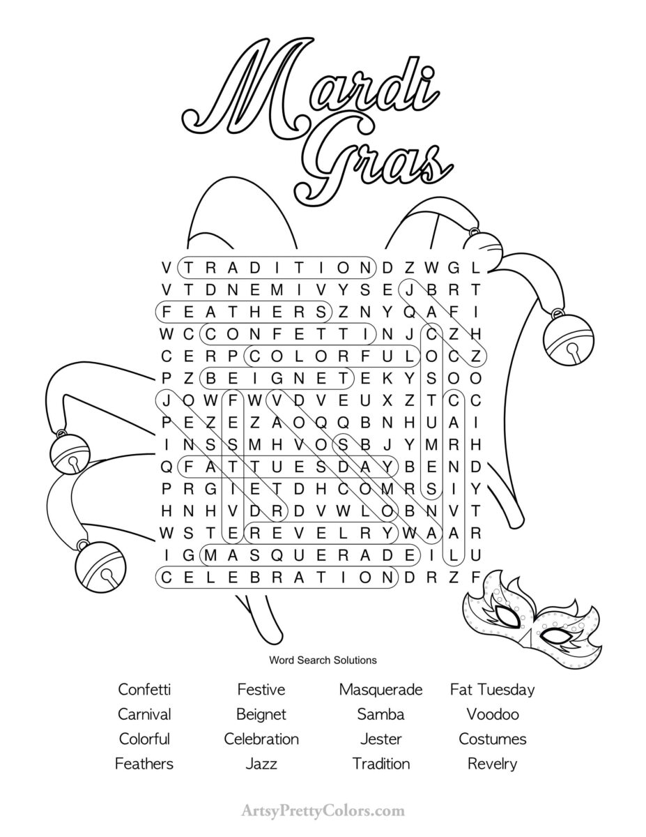 Mardi Gras Word Search Printable