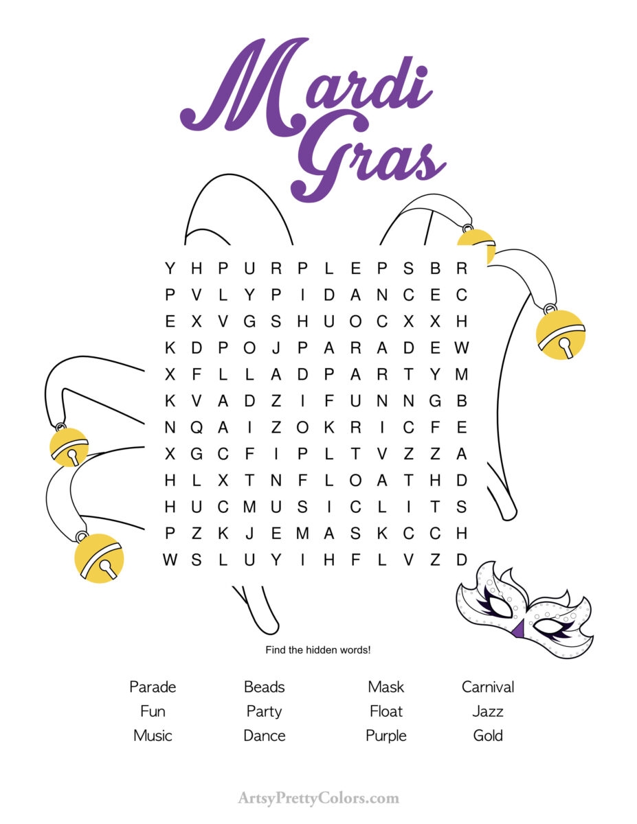 Mardi Gras Word Search Puzzles Grab Them For Free Artsy Pretty Colors