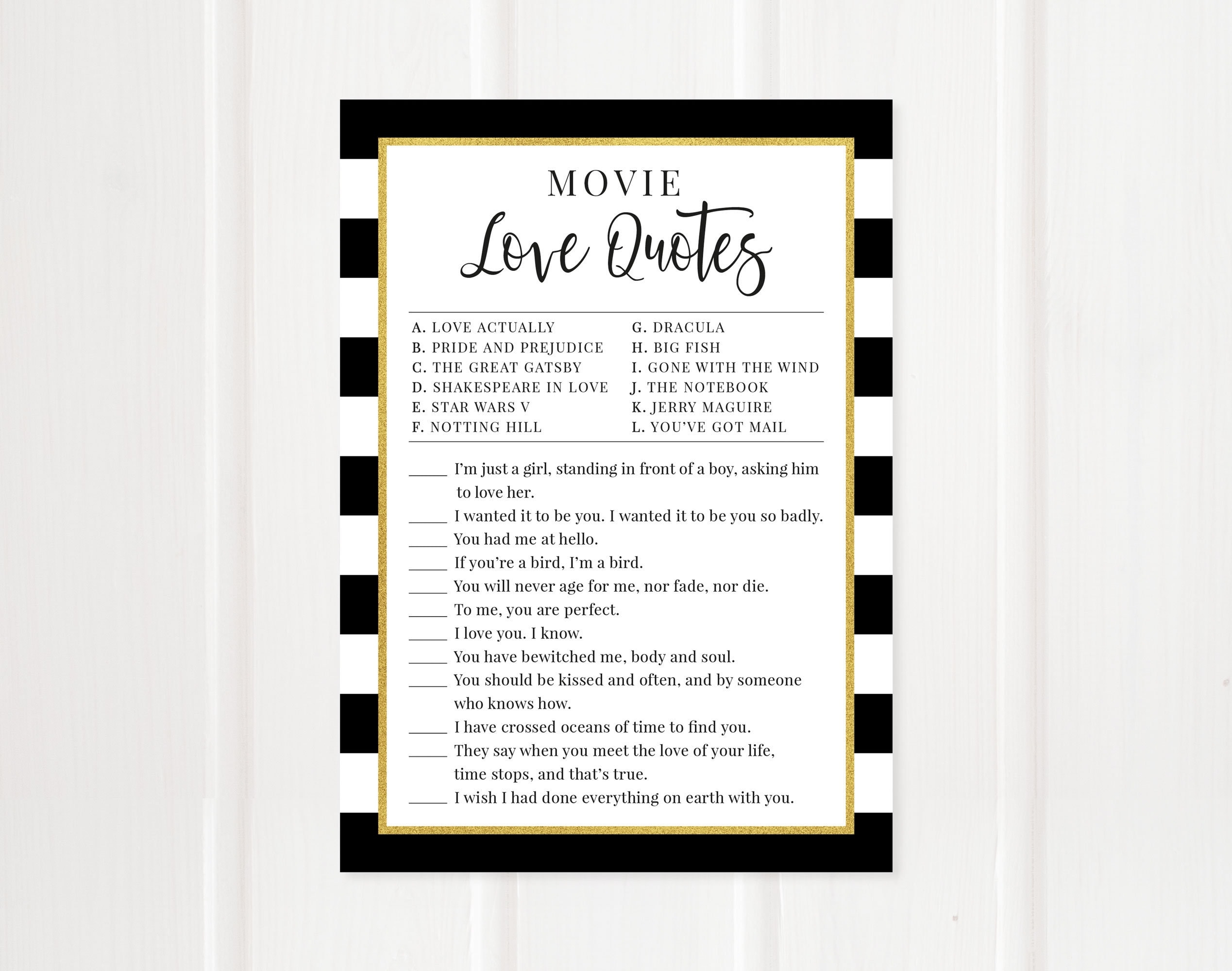Printable Movie Love Quotes Game