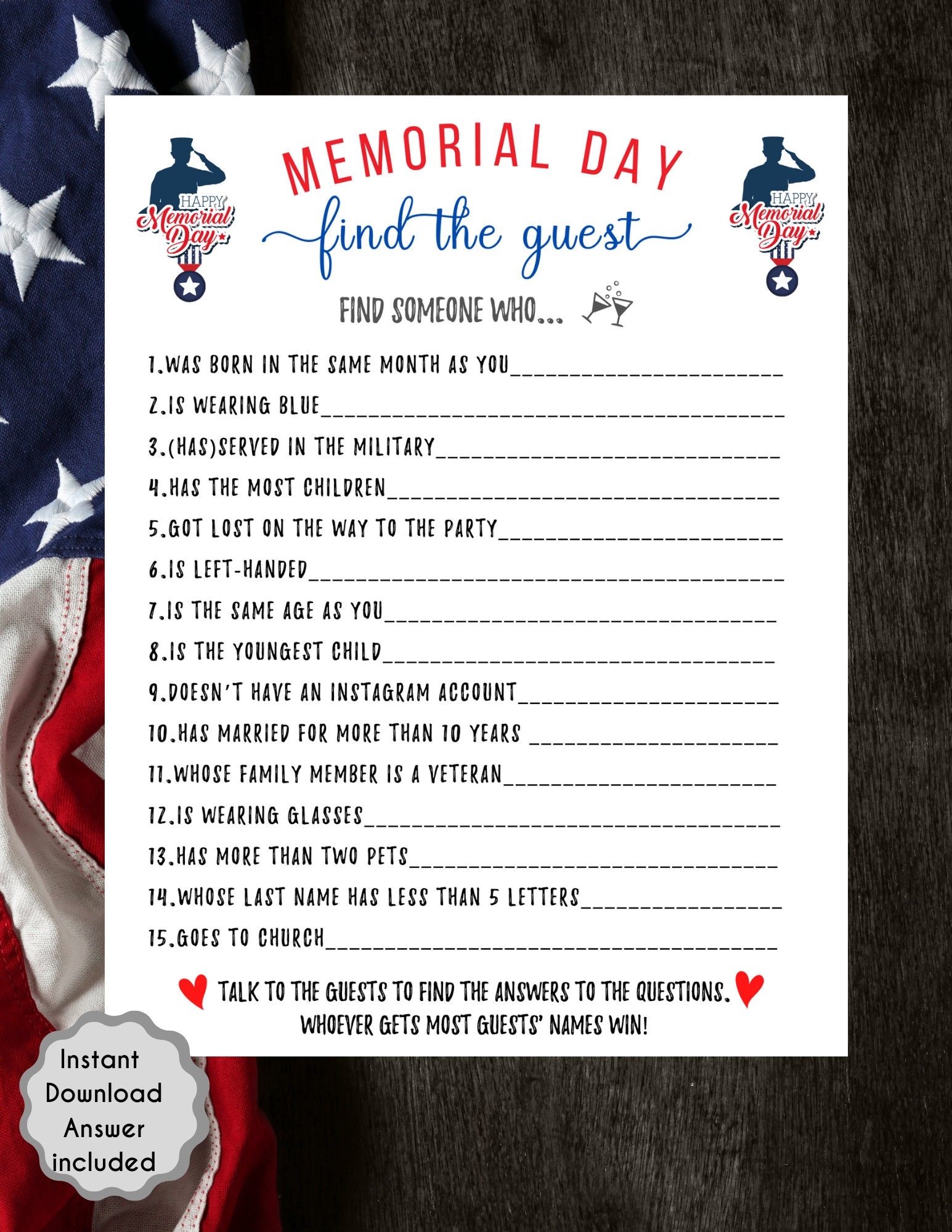 Memorial Day Trivia Game Bundle For Kids Adults Memorial Day Party Game Memorial Day Family Trivia Quiz Patriotic Game L Printable Etsy