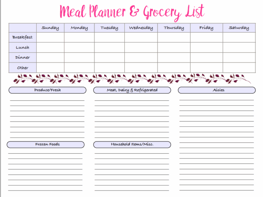 Menu Grocery Printables