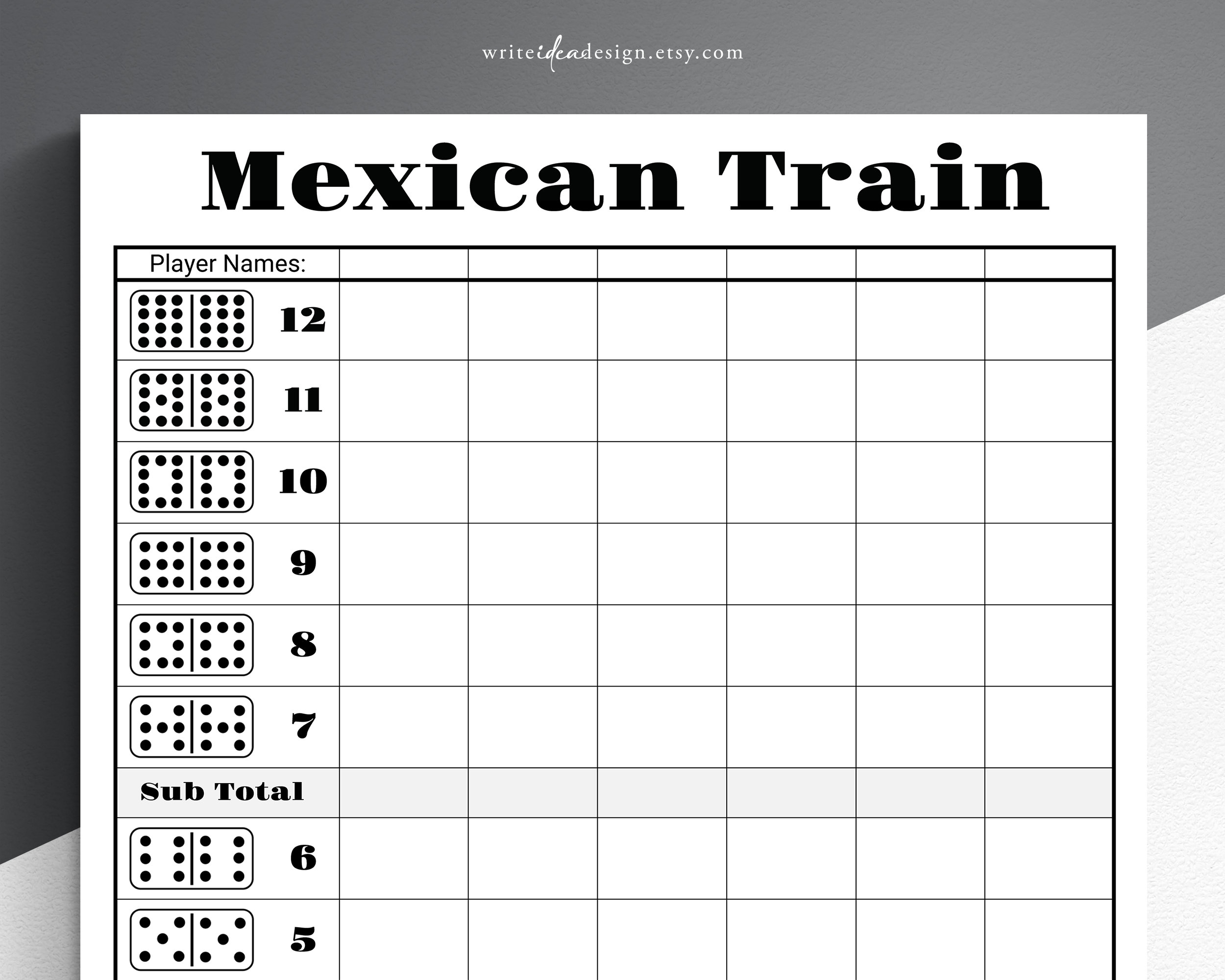 Mexican Train Printable Score Sheet