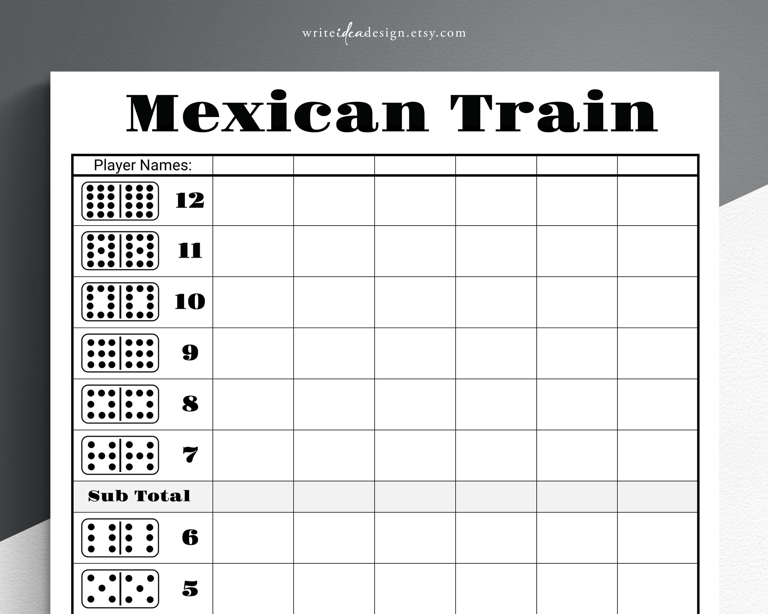 Printable Score Sheet Mexican Train Dominoes