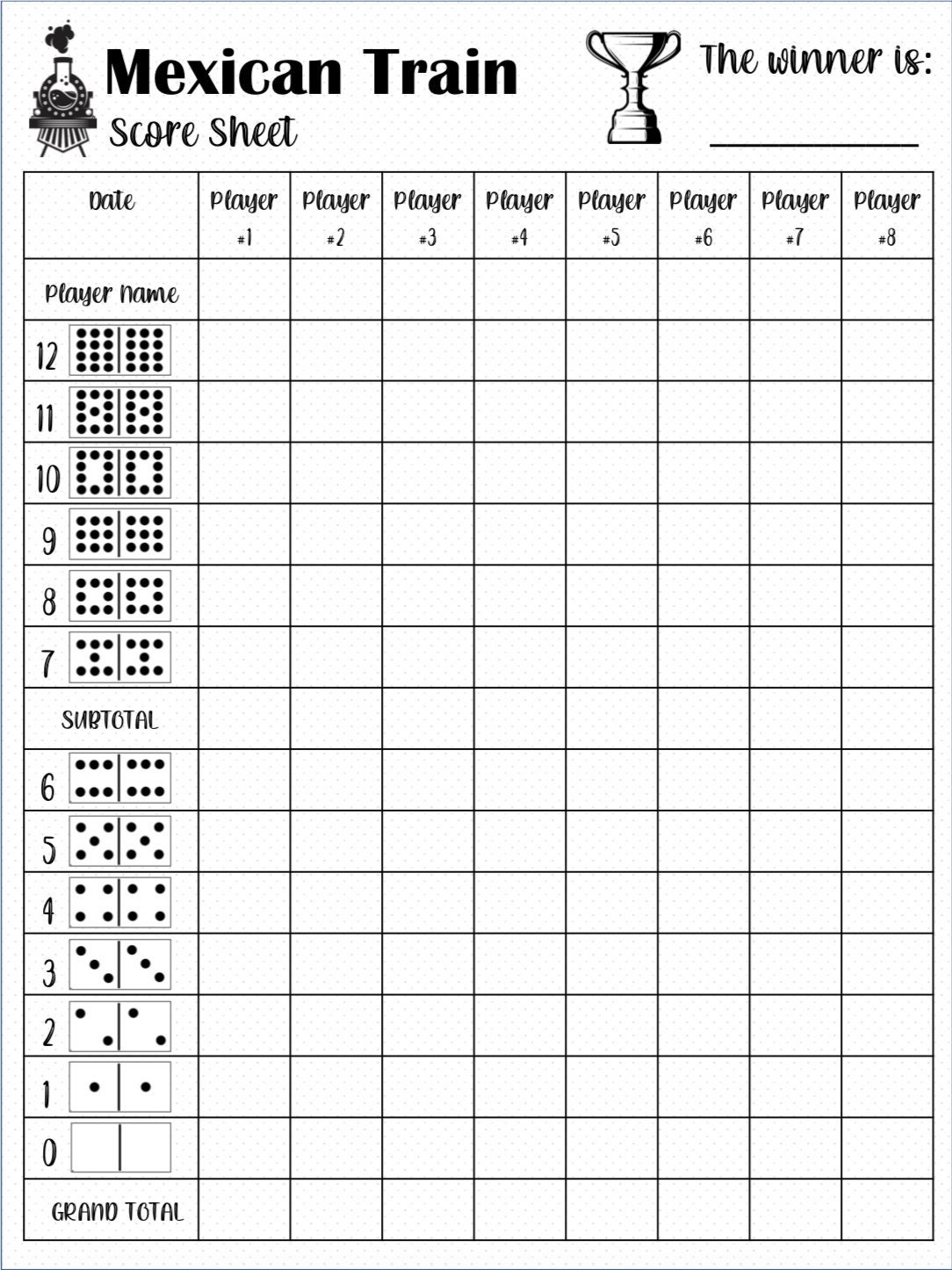 Mexican Train Score Card Mexican Train Scoresheet Mexican Train Score Pads Printable File PDF Download 8 5x11 Etsy Norway