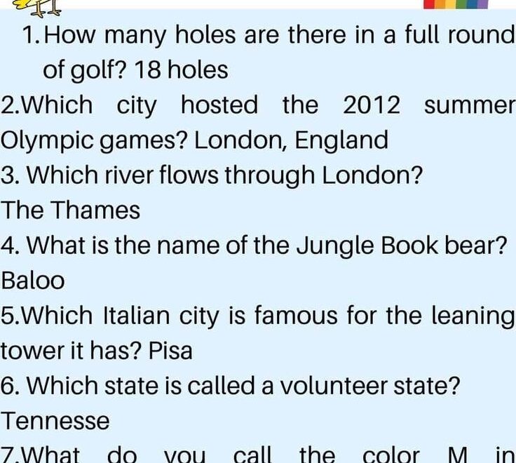 Middle School Trivia Printable Cards