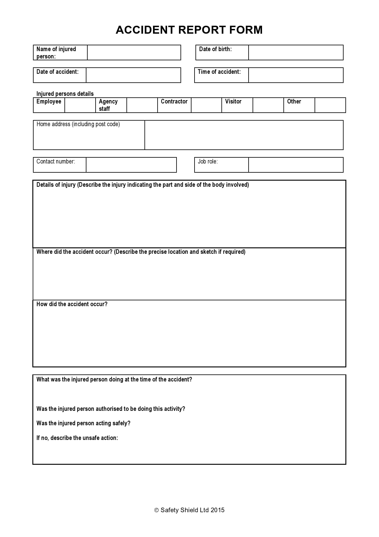 Free Employee Vehicle Accident Report Form Printable