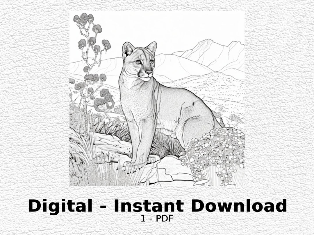 Mountain Lion Coloring Page Coloring Page For Adult Printable Etsy