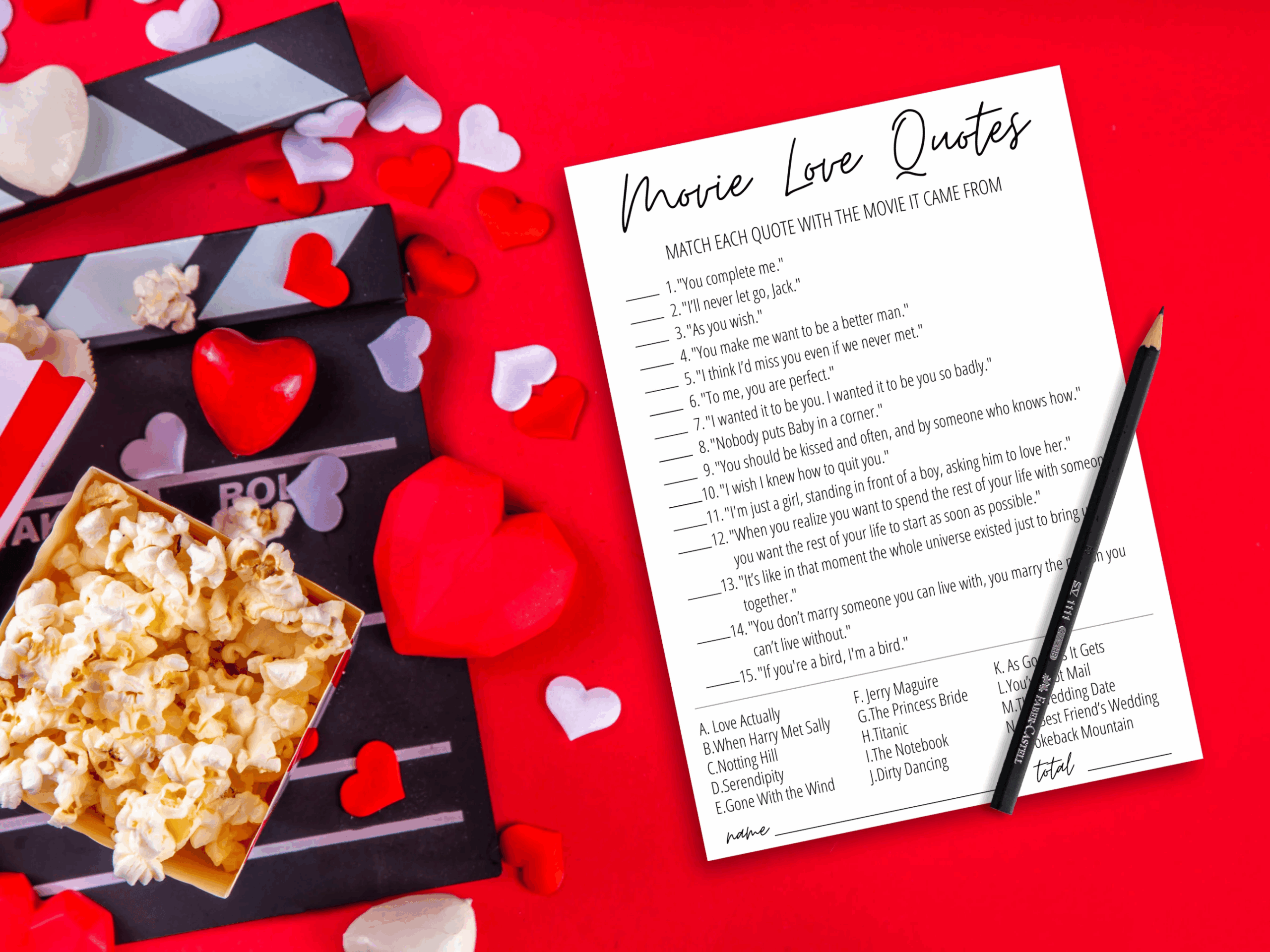 Movie Love Quotes Bridal Shower Game Free Printable