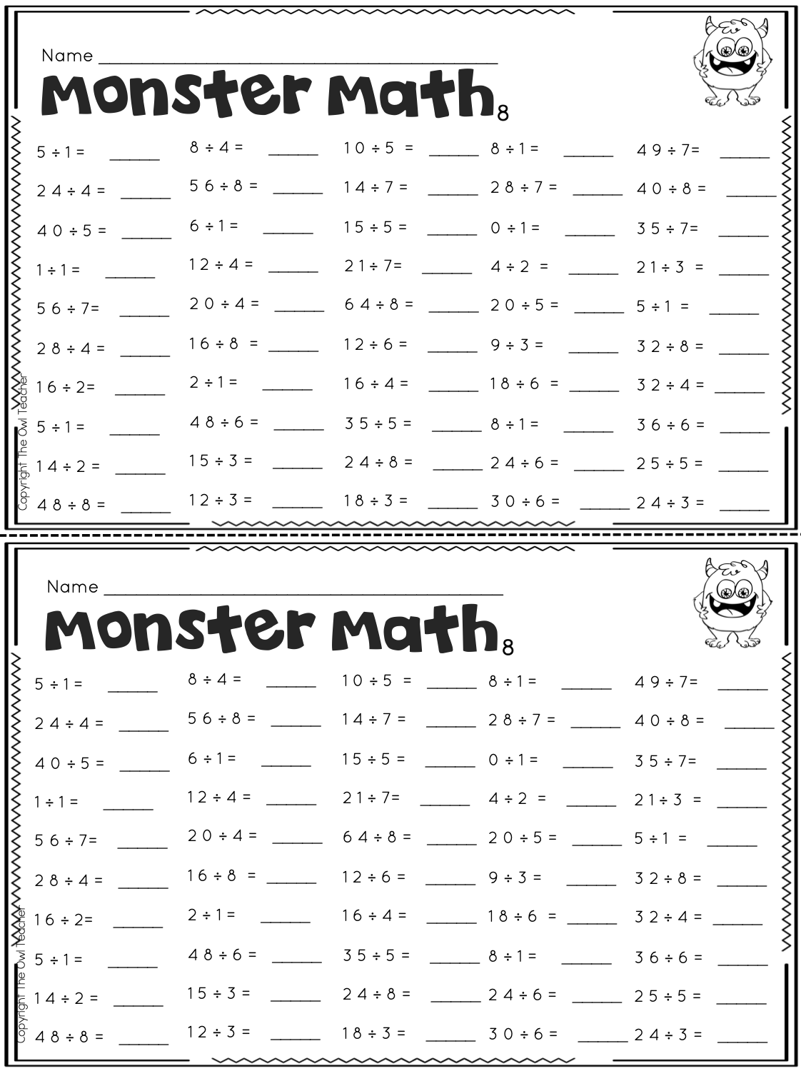 Multiplication Division Fluency Timed Tests 3rd Grade Math Practice Activity The Owl Teacher