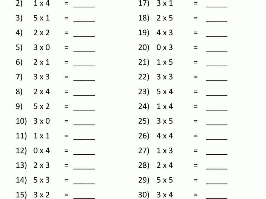 Multiplication Practice Worksheets To 5x5