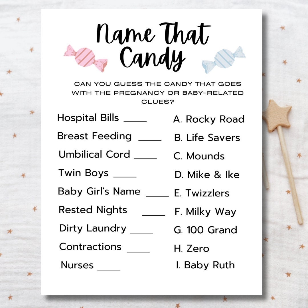 Name That Candy Game Baby Shower Game Answer Key Included Baby Shower Activity Instant Download Etsy