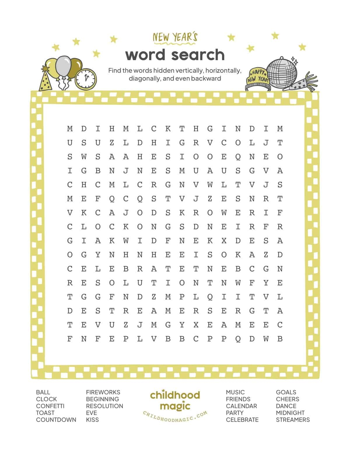 New Years Word Search Printable