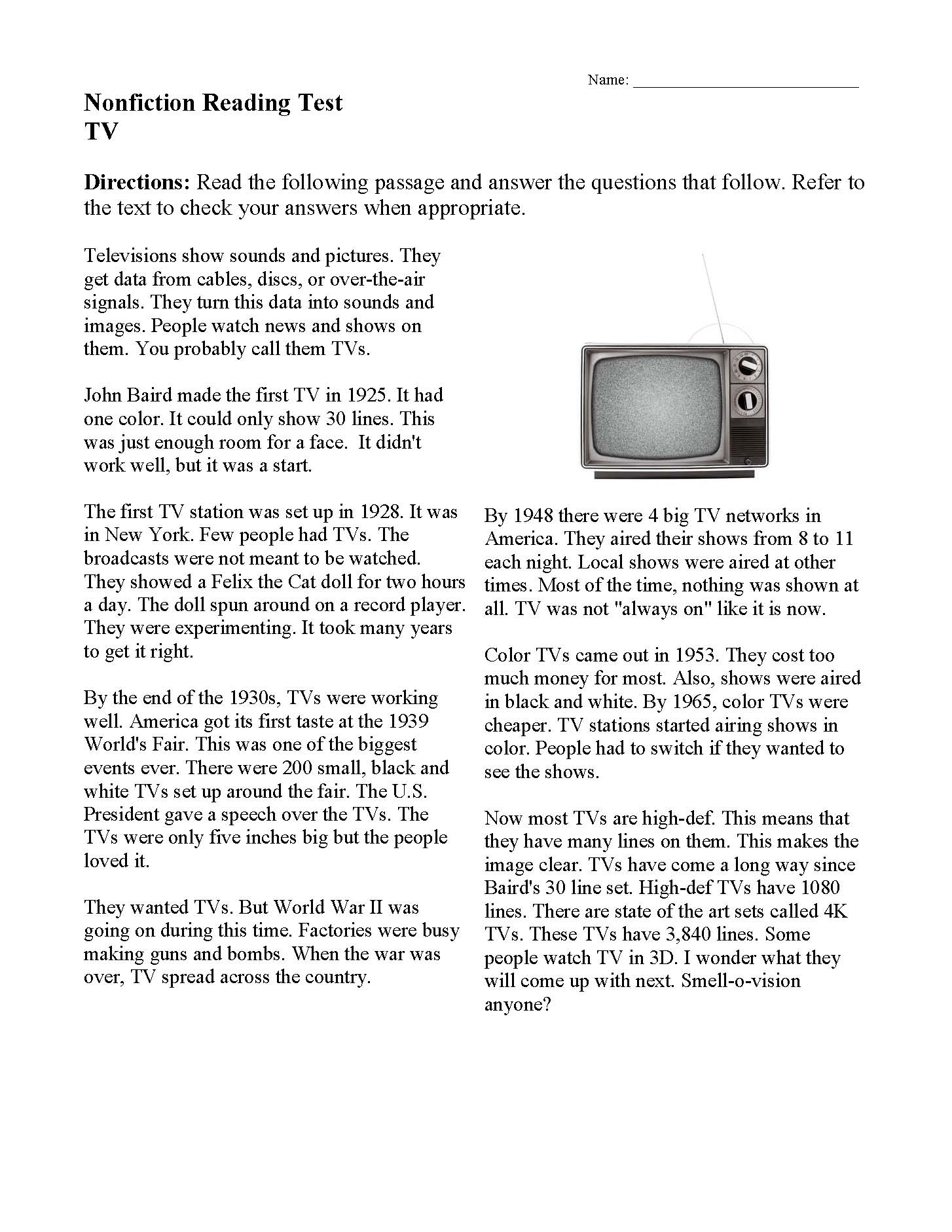 Printable Nonfiction Articles For Middle School