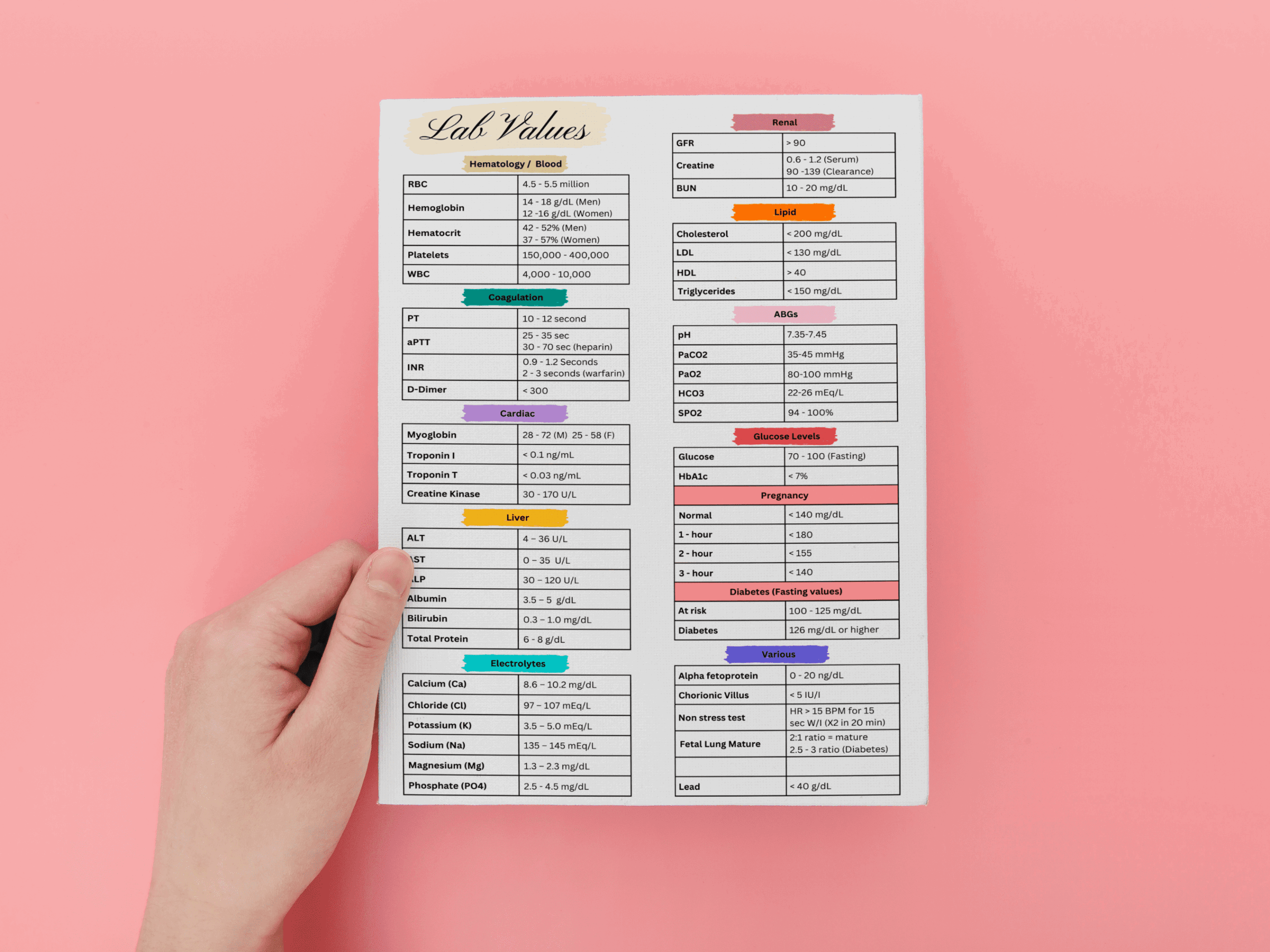 Nursing Lab Values Cheat Sheet In PDF And PNG Format