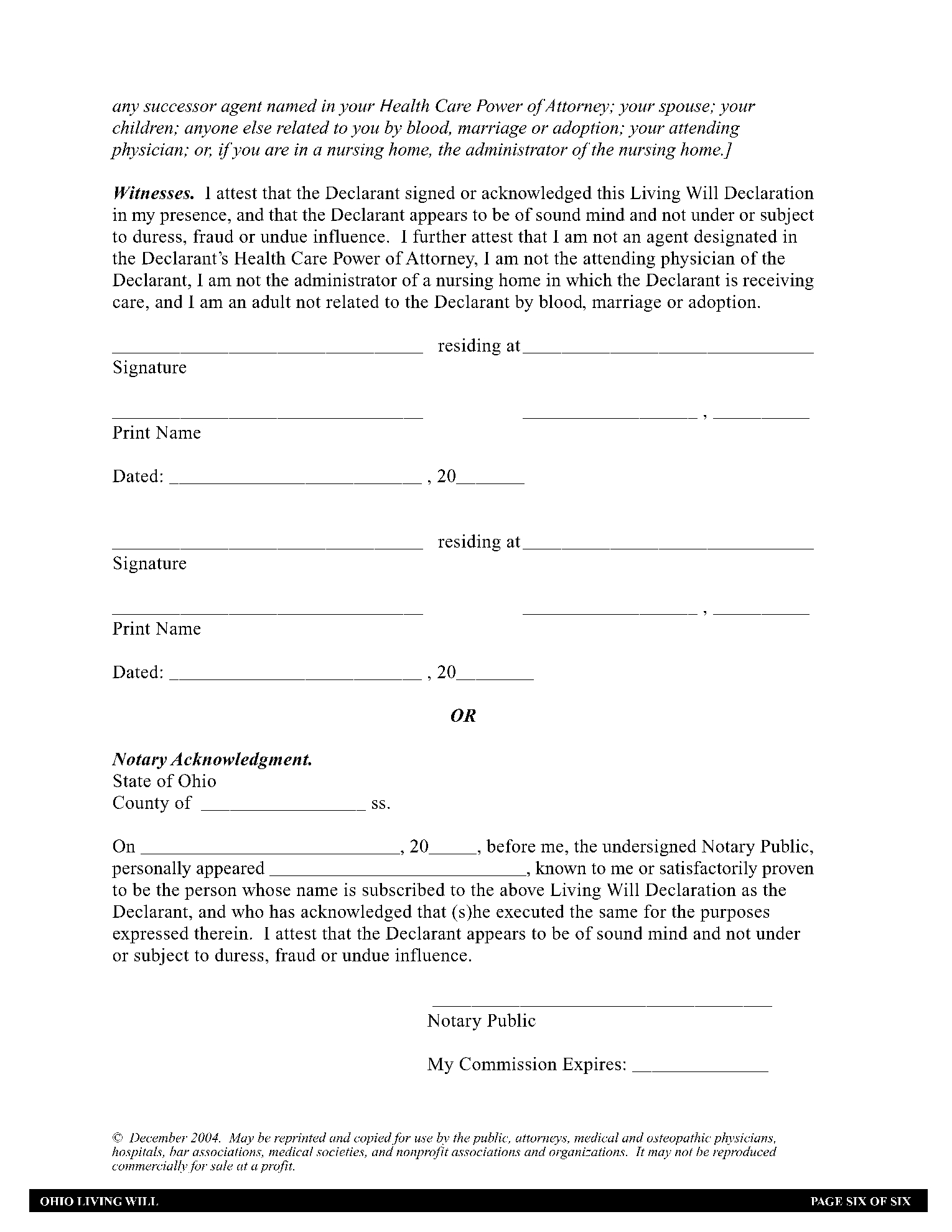 Free Printable Ohio Will Templates