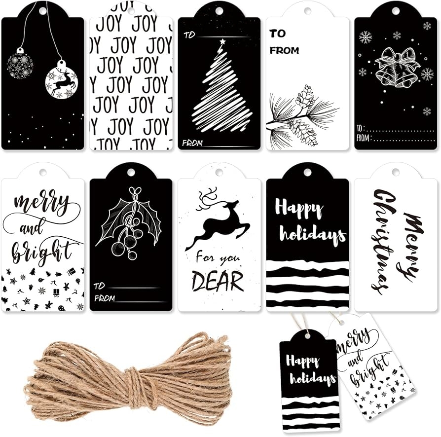 Pack Of 120 Black And White Christmas Gift Tags Winter Paper Gift Tags Christmas Tags With String Tags For Christmas Holiday Party Gifts Packaging Amazon de Home Kitchen