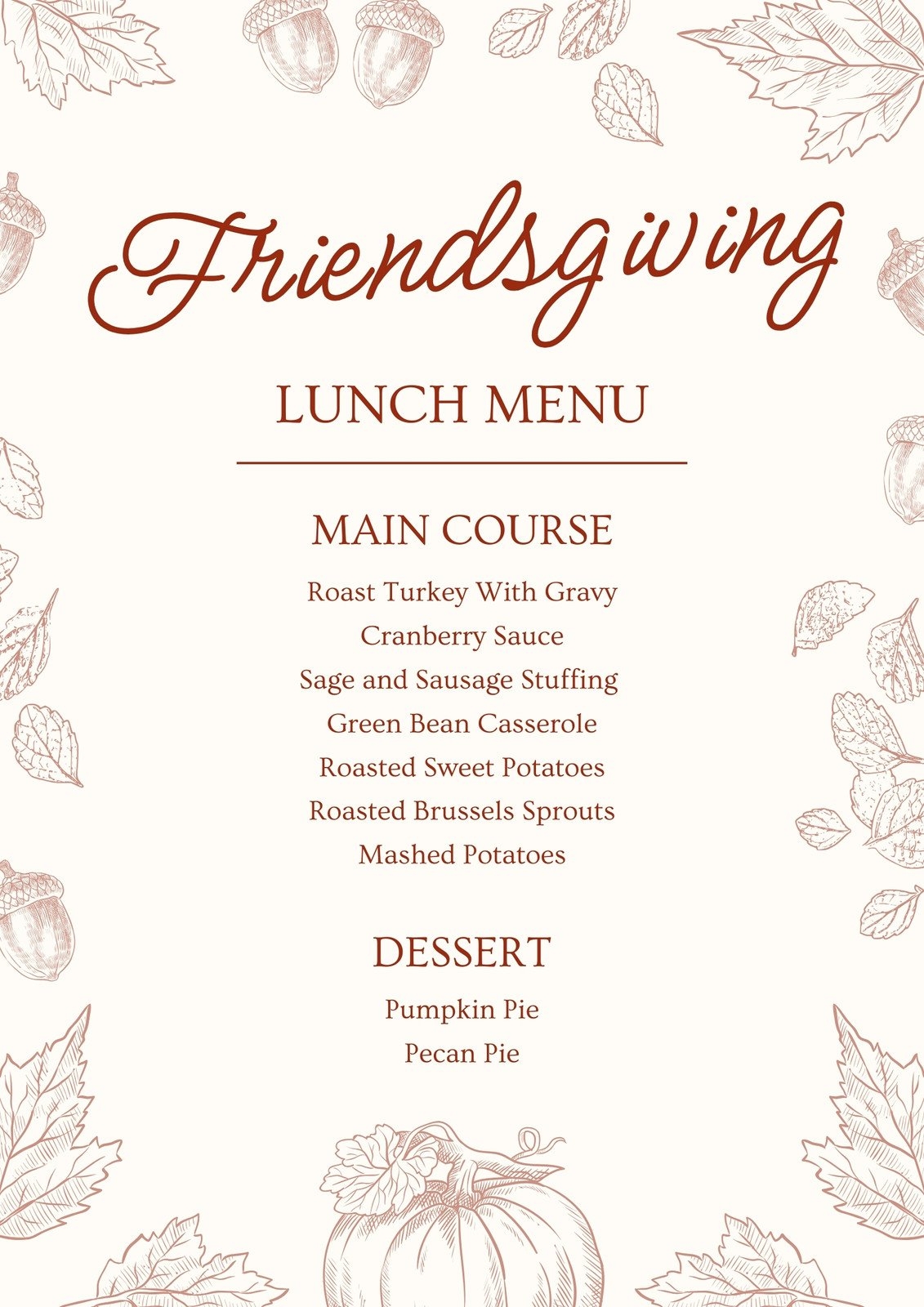 Page 2 Free Printable Customizable Thanksgiving Menu Templates Canva