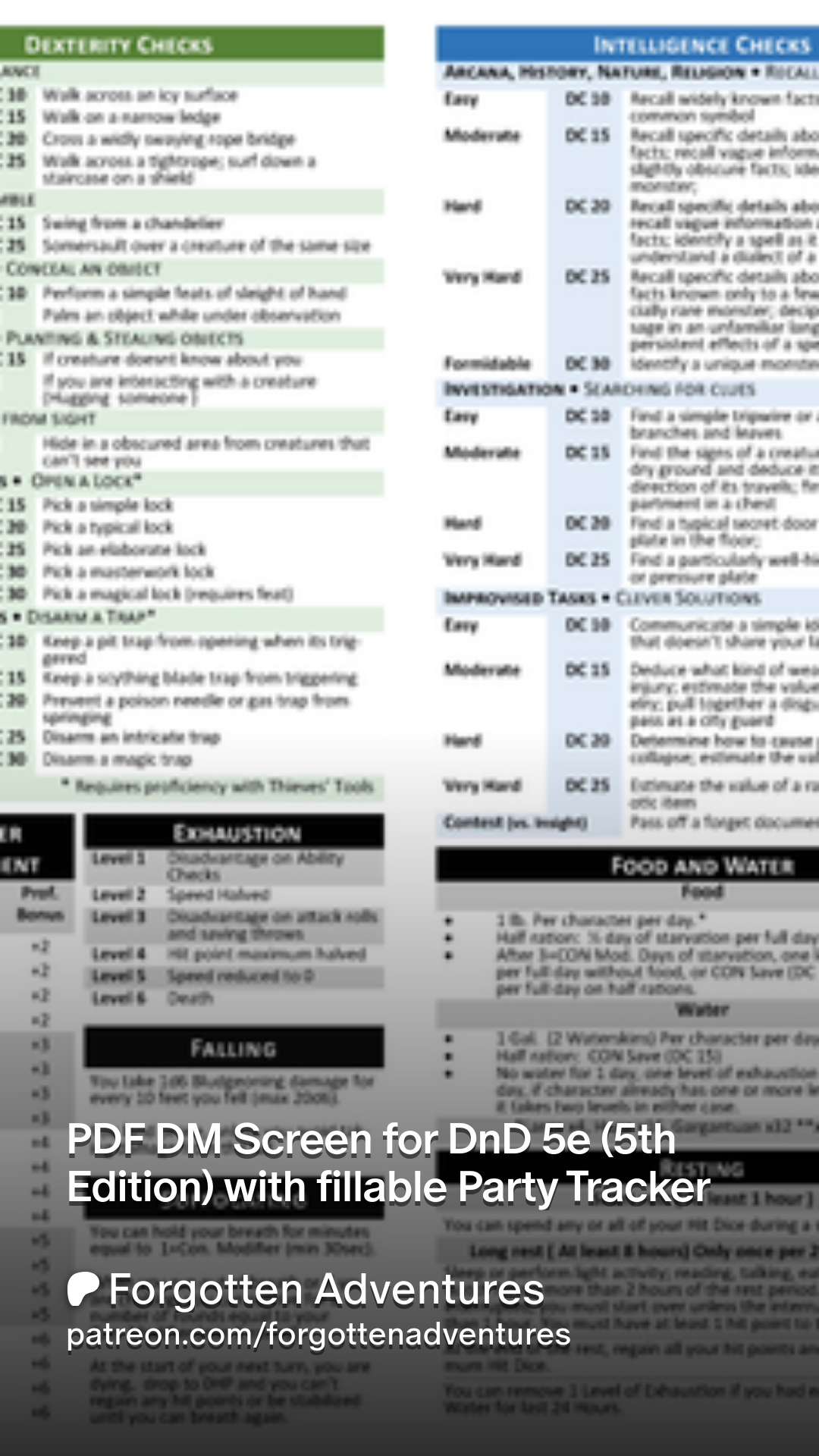 PDF DM Screen For DnD 5e 5th Edition With Fillable Party Tracker Patreon