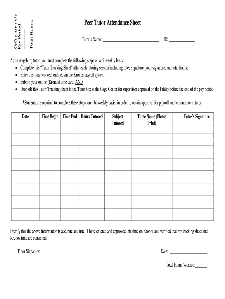 Peer Tutor Attendance Sheet Fill Out Sign Online DocHub