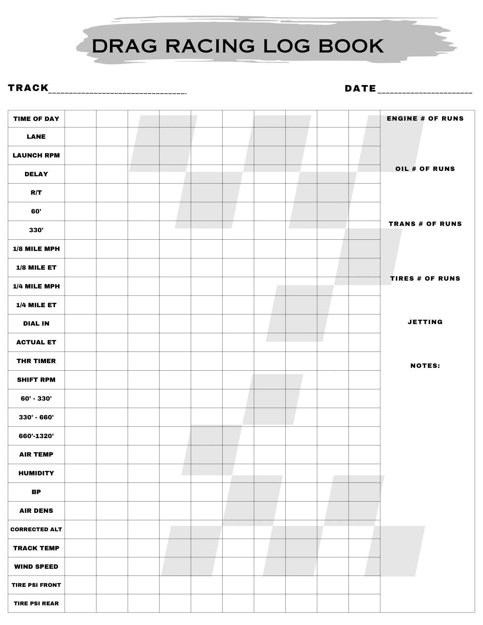 Performance Drag Racing Log Book Data Log Bracket Racing Log Book Log Book Etsy