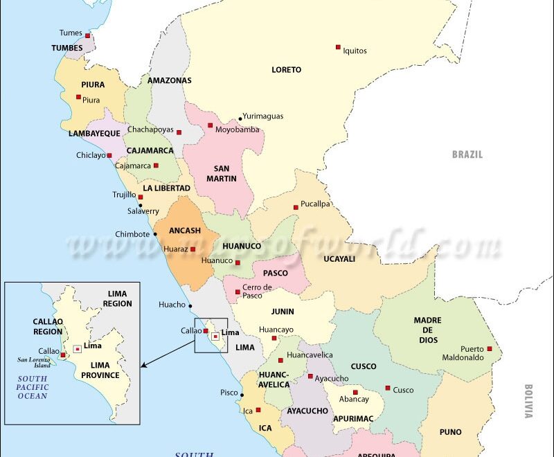 Peru South America Map Peru Political Map